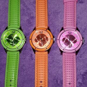 3 Matching Watches‎ Green Pink Orange Accutime JCR1017C JCR1017B JCR1017E